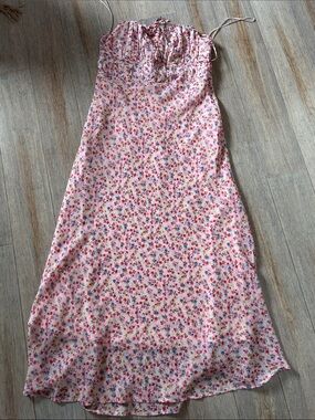 Astr the label Pink Floral Maxi Dress with Spaghetti Straps riches back chiffon